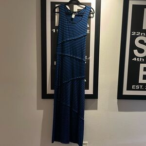 Max Studio, Women's Maxi Dress, Black and Blue Tiered Stripe